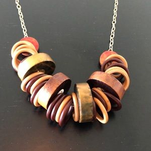 🌟Wood bead necklace on pale gold metal chain